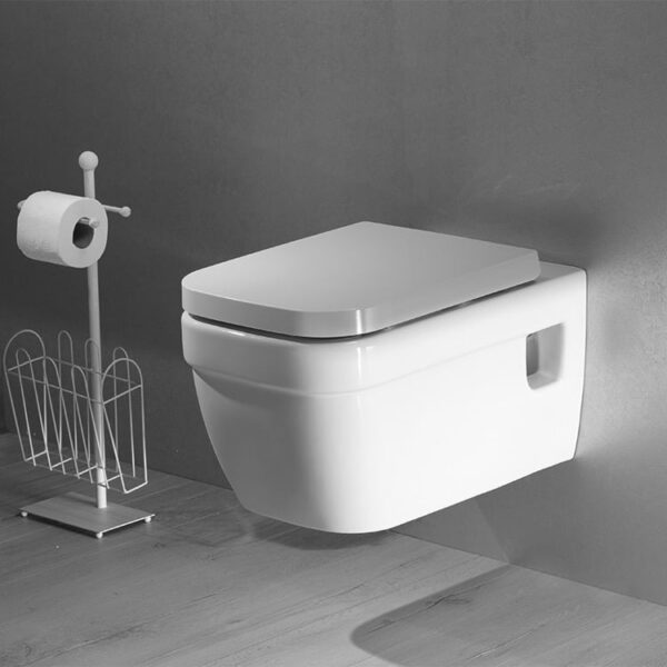 Modern Wall Mount Toilet, Ceramic, Squared