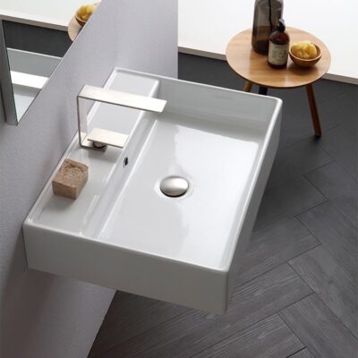 Wall Mounted Bathroom Sink, Rectangular, White Ceramic