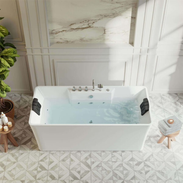 67" Freestanding Rectangle Whirlpool Bathtub with Center Drain