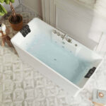 67" Freestanding Rectangle Whirlpool Bathtub with Center Drain