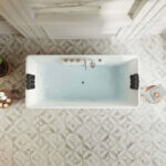 67" Freestanding Rectangle Whirlpool Bathtub with Center Drain