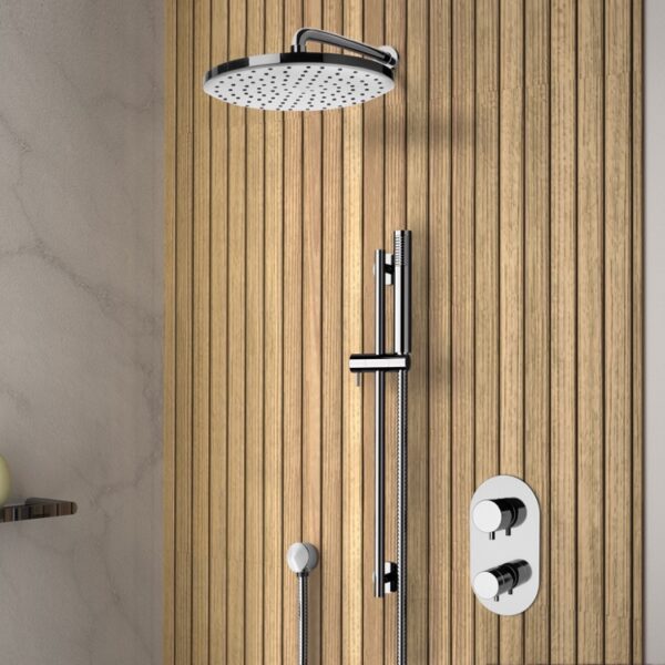 Chrome Thermostatic Shower System with 8" Rain Shower Head and Hand Shower