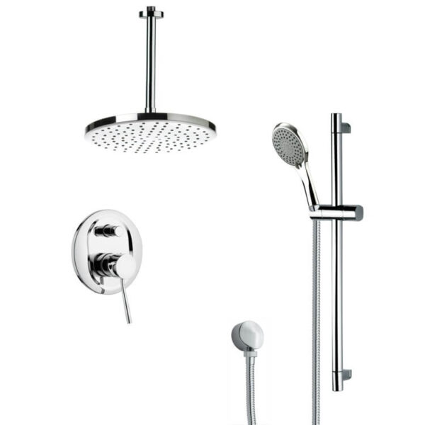 Chrome Shower System with 8" Rain Ceiling Shower Head and Hand Shower