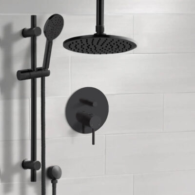 Matte Black Shower Set With 8" Rain Ceiling Shower Head and Hand Shower