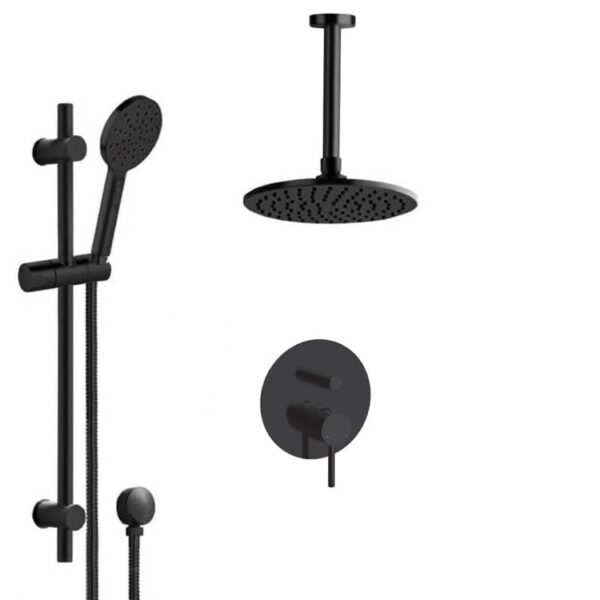 Matte Black Shower Set With 8" Rain Ceiling Shower Head and Hand Shower