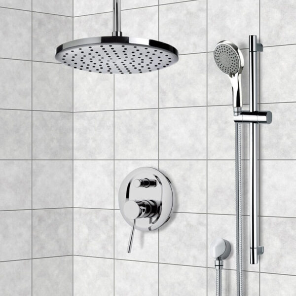 Chrome Shower System with 8" Rain Ceiling Shower Head and Hand Shower