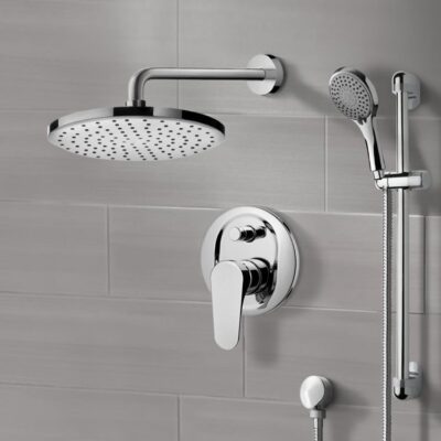 Chrome Shower System with 8" Rain Shower Head and Hand Shower